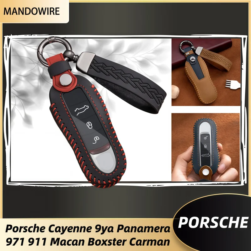 

Fashion Leather Car Remote Key Case Cover For Porsche Cayenne Panamera 971 911 9YA Macan 718 Taycan Boxster 3 Accessories