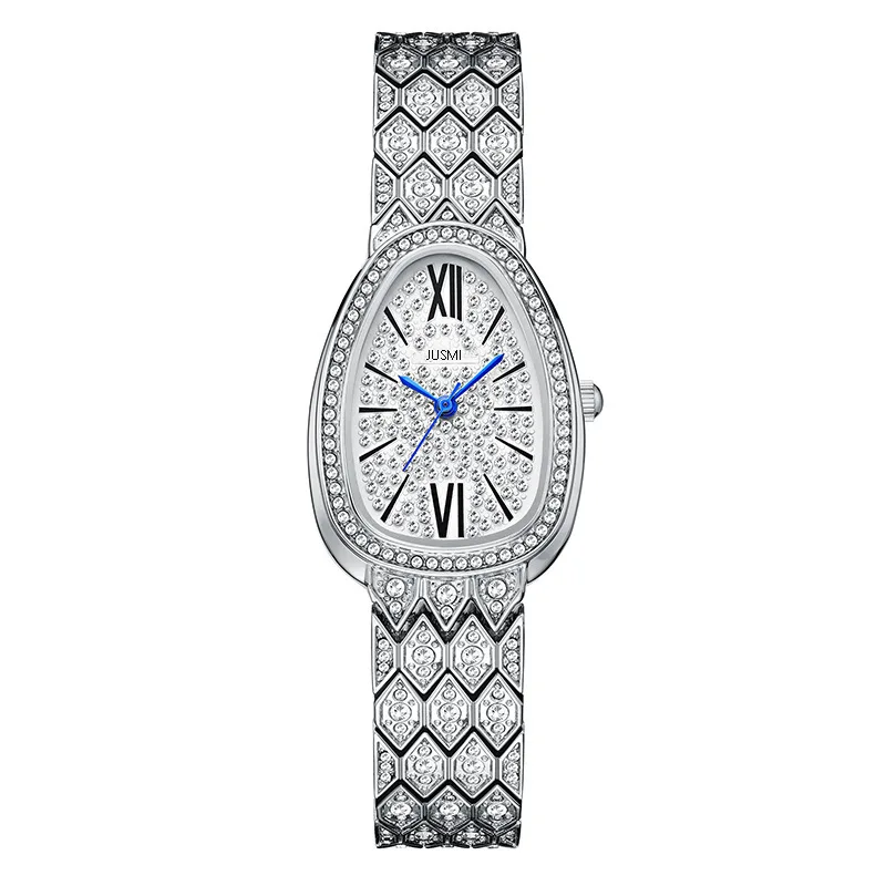 Women Luxury Quartz Watches Full Diamond Oval Waterproof Bracelet Steel Band Watch