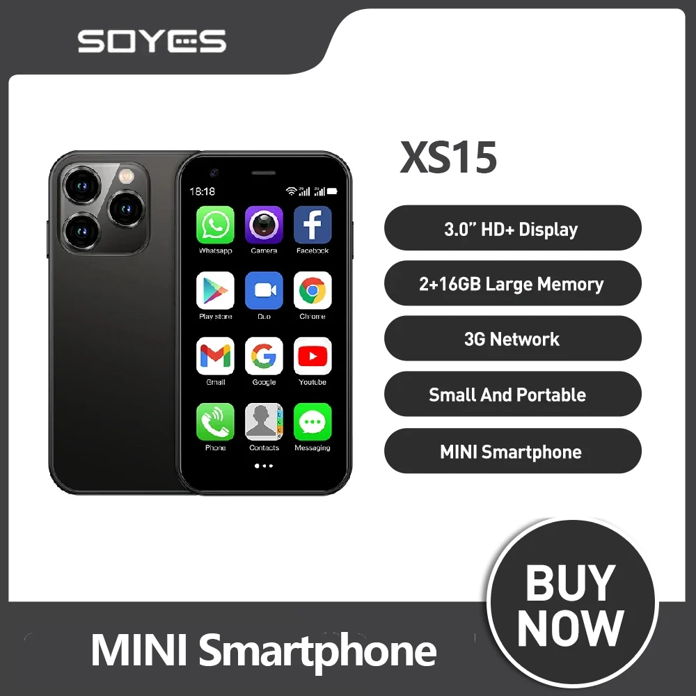 

3G Mini Smartphone SOYES XS15 3.0 Inch Small Phone 2GB+16GB Android 8.1 Dual SIM Standby 1000mAh Wifi GPS Mobile Phone