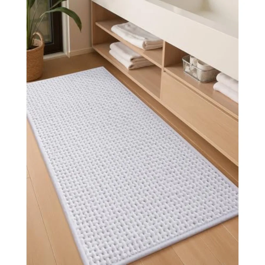 

Chenille Pile Large Bathroom Rugs Upgraded Denser 24"x59" Non Slip Absorbent Bath Mats for Bathroom Thin Fit Under Door Washabl