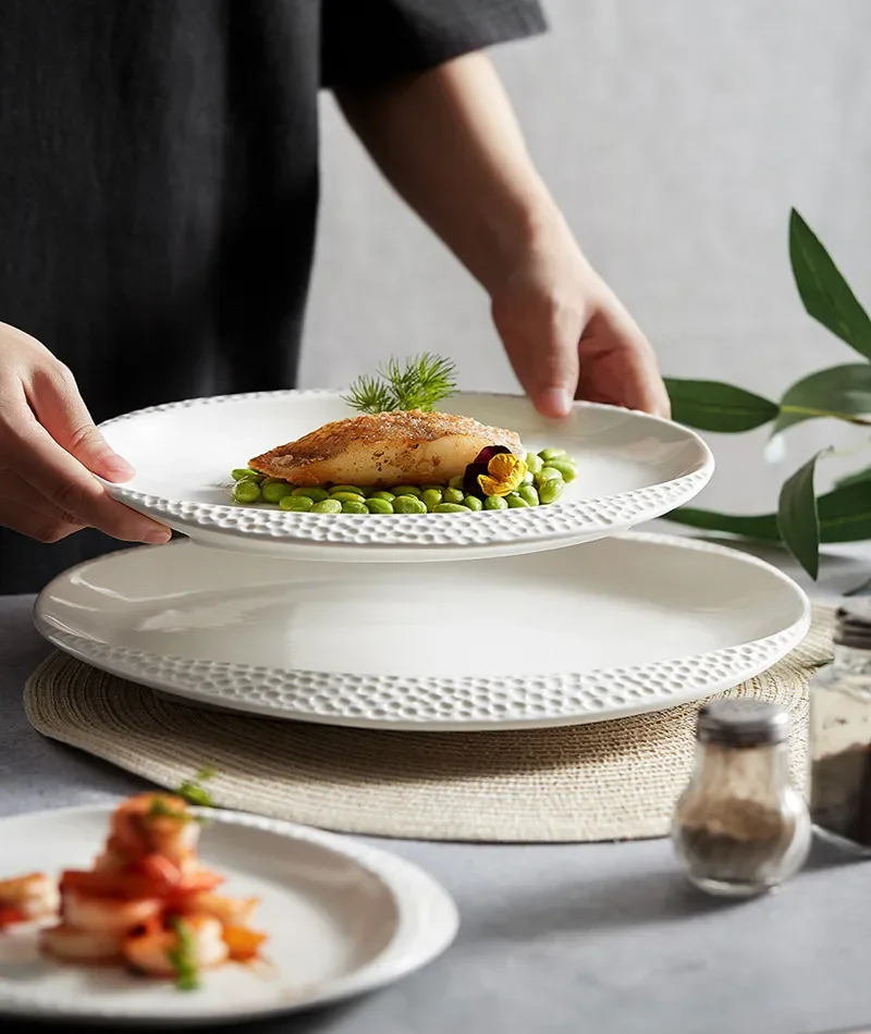 Creative Private Kitchen Ceramic Plate Dinner Plate Steak Plate White Golf Round Dessert Plate Kitchen Restaurant Utensils