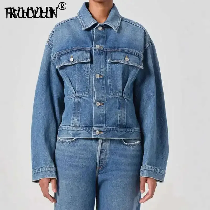 

KUCLUT Fashion New Multi Pocket Waist Denim Jacket For Women Temperament Versatile Casual Single-breasted Coat Female 1A23