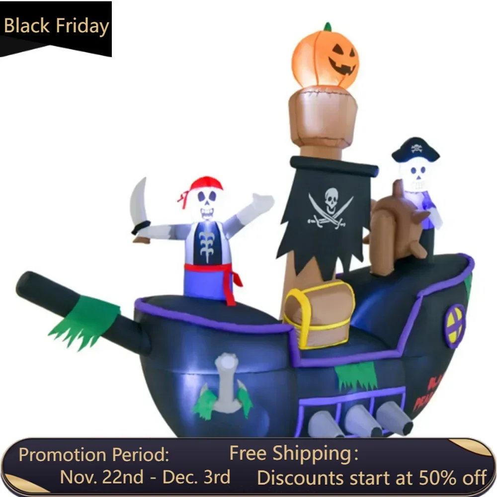 7 foot inflatable Halloween pirate boat with LED light blower