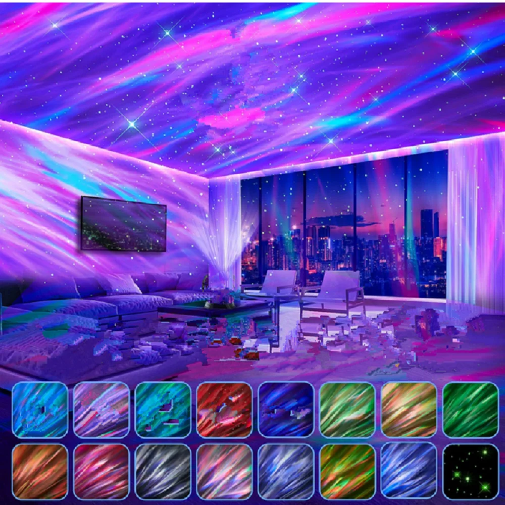 Aurora and Star Projector Night Light Projector Lamp with USB Power Supply, Multi-color Remote Control, Romantic Atmosphere Lamp