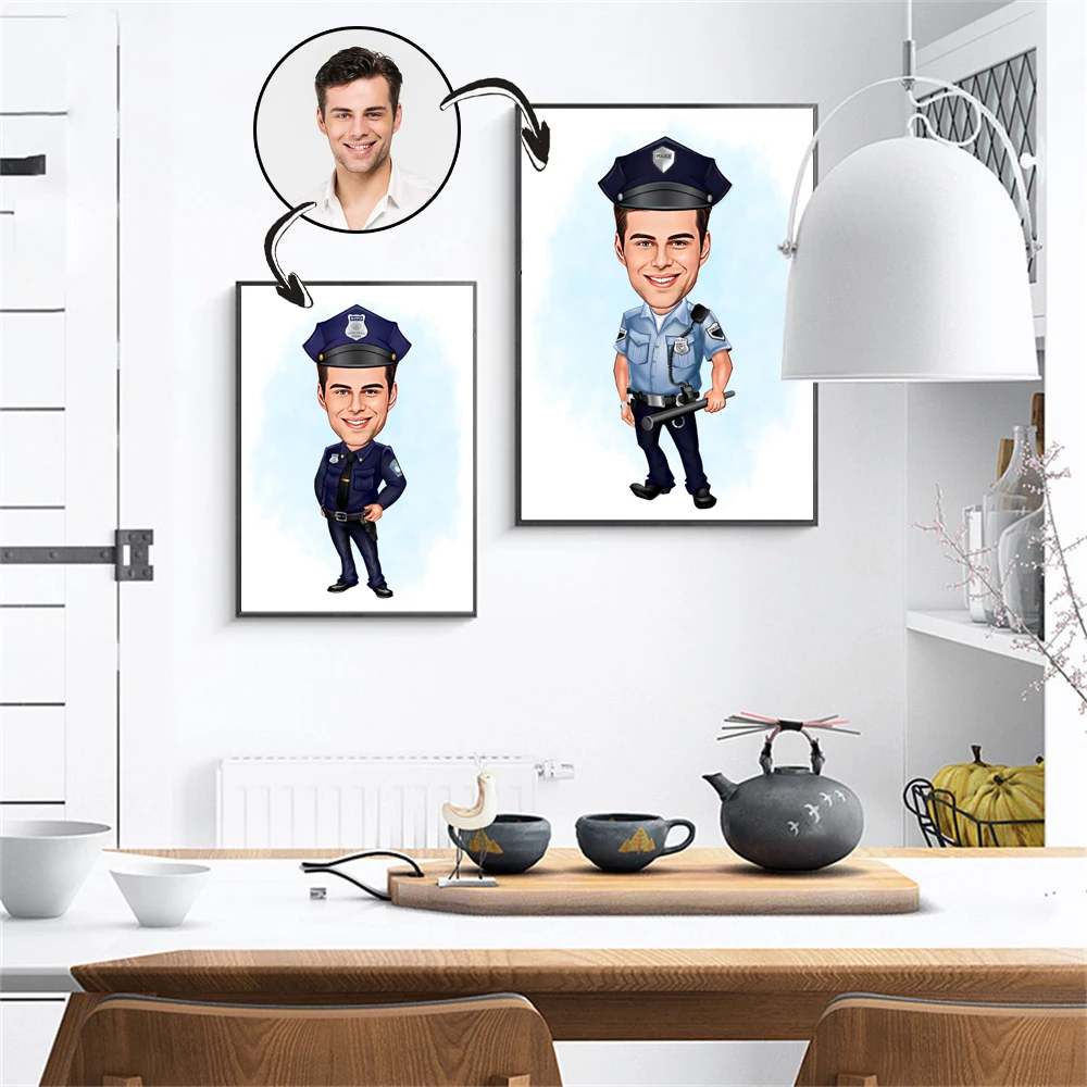 

Custom Canvas Portrait Police Caricature Personalized Police Cartoon Portrait Drawing Funny Police Caricature Gift for Police