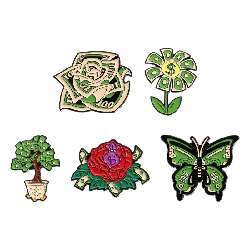 Cartoon flower pattern Alloy badge Dollar element Flower style Brooch Bag Accessories Clothing pins wholesale gift to friends