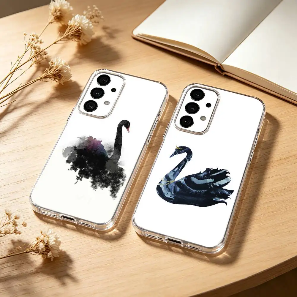 Wildflower 3D B-Black S-Swan phone Case For Samsung S25,24,21,22,23,30,Ultra,20,Plus,Fe,Lite,Note Transparent Cover