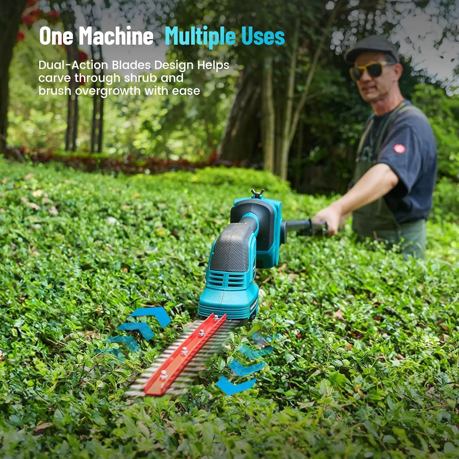 SEESII 6-in-1 Cordless Pole Saw & Hedge Trimmer Grass Shears Combo Kit Electric Mini Chainsaw with 2.5m Extension Hedge Trimmer Grass Shears for Makita 18V Battery Pin