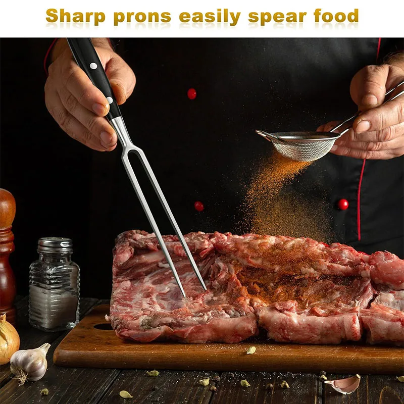 شوكة لحم من الفولاذ المقاوم للصدأ شوكة نحت اللحوم مع مقبض طويل شوكة شواء حادة شوكة تقديم للدجاج ولحم البقر الديك الرومي JT566 #4
