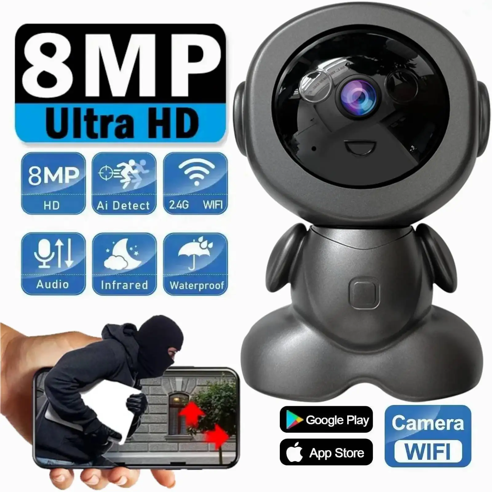 Caméra de surveillance intelligente sans fil, 8MP, 4K, IP, WiFi, HD, Cloud, babyphone vidéo, audio bidirectionnel, réseau CCTV