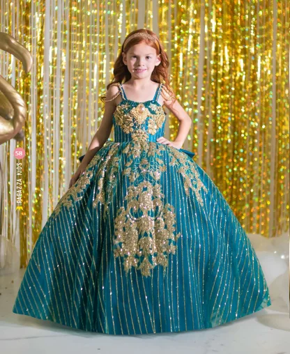 Teal Mini Quinceanera Dresses Mexican Ball Gown Sequins Appliques Flower Girl Dresses For Weddings Charro Pageant Dresses Baby