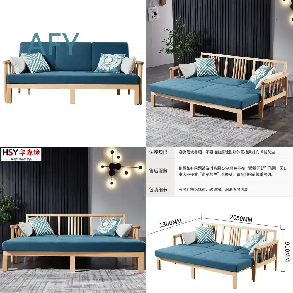 Massivholz-Schlafsofa für Kleine Wohnungen, Klappbares Multifunktionales Schlafsofa für Mietwohnungen