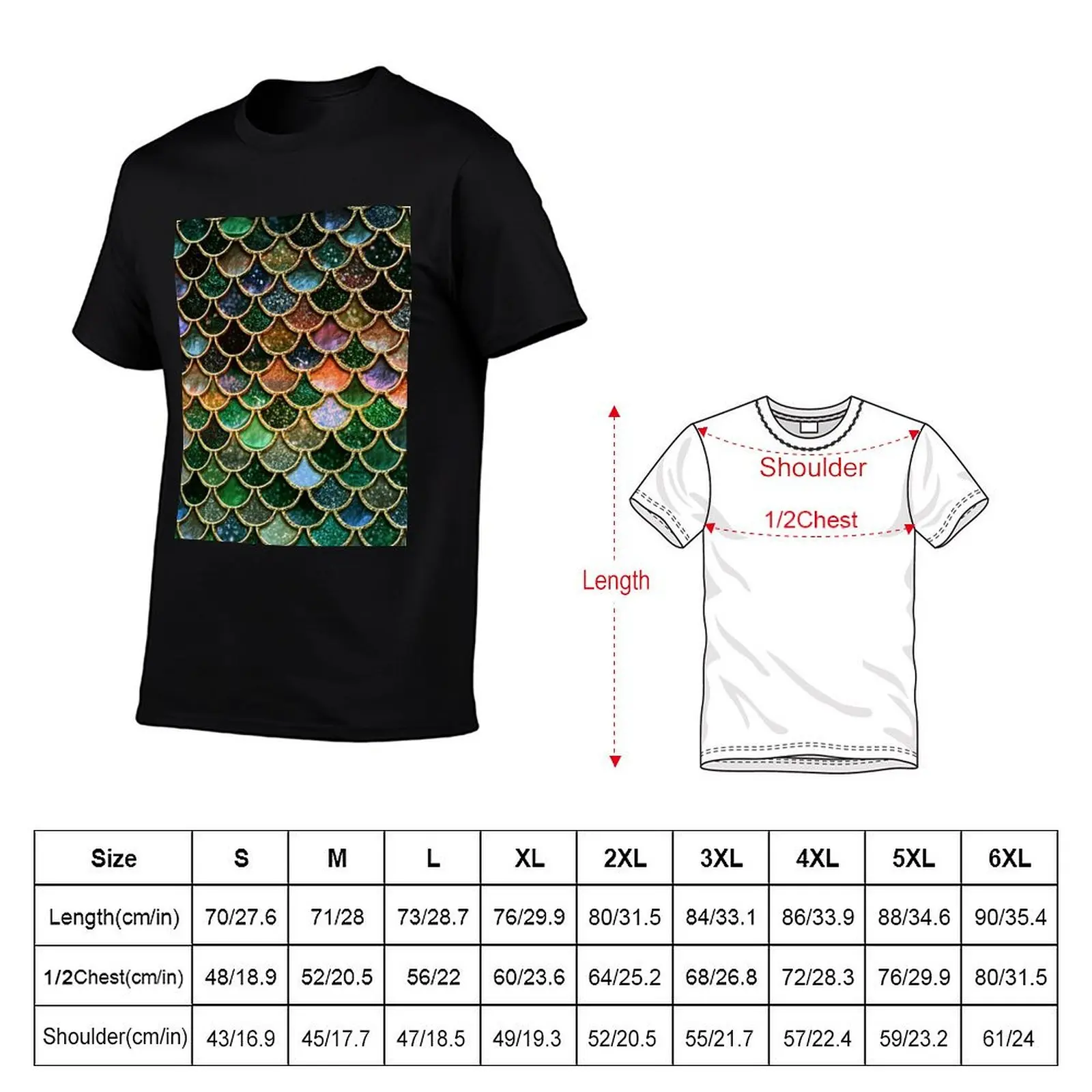 Green Sparkle Faux Glitter Mermaid Scales T-Shirt t shirt man luxury t shirts cotton 100% g man t shirts for men T-Shirt