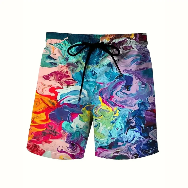 3D Printed Colorful Neon Short Pants For Men Dragon Landscape Pattern Beach Shorts Summer Casual Street Breathable Swim Trunks