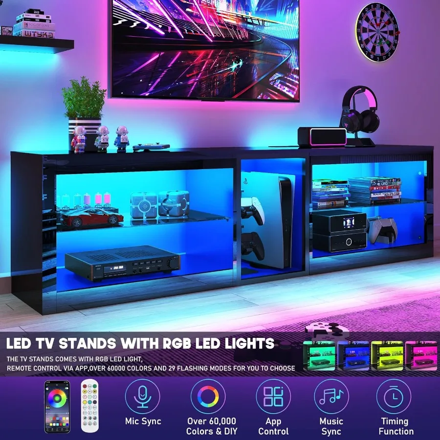 Vitik 6Fox 71ih حامل تلفزيون LED كبير عالي اللمعان مع مخرج طاقة 60 000 لون إضاءة للتلفزيون 70 75 80ih LED أسود حديث للترفيه