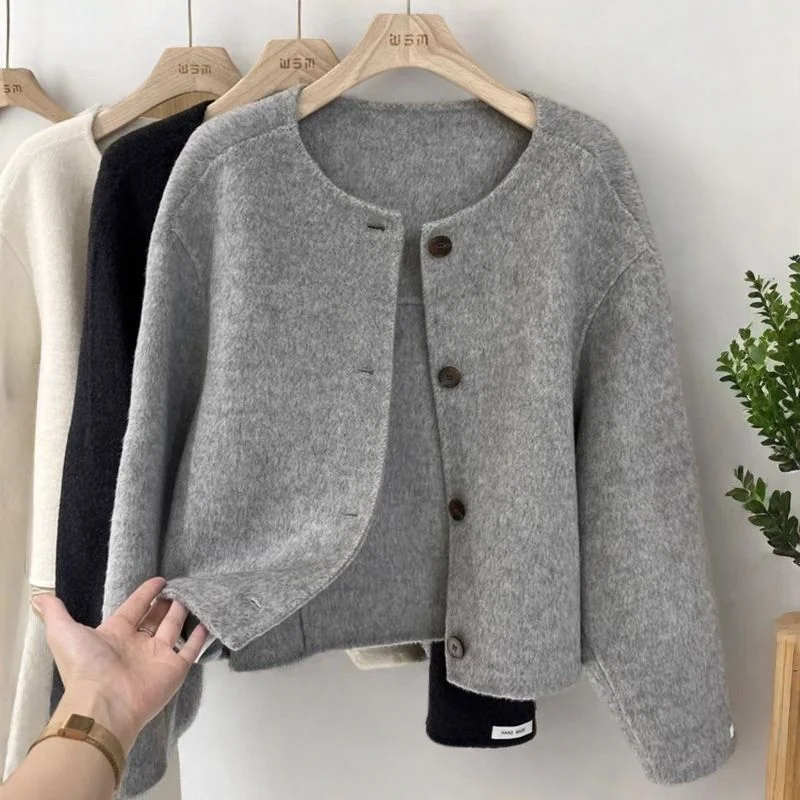 

Round Neck Double-sided Coat High-end Autumn Winter New Short Temperament Woolen Loose