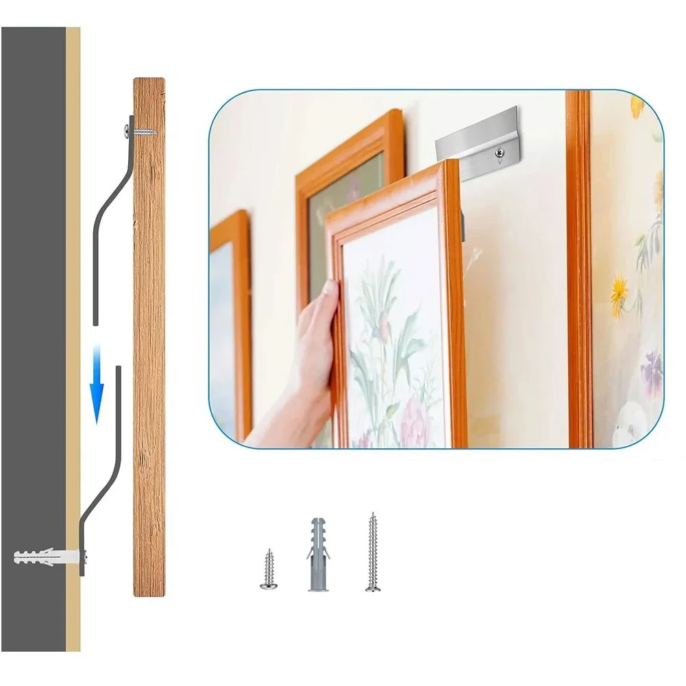 3 Pairs Reusable Photo Frame Hook Z-shape Iron Hanging Sheet Picture Hanger Seamless Oil Painting Mirror Wall Holder With Screws