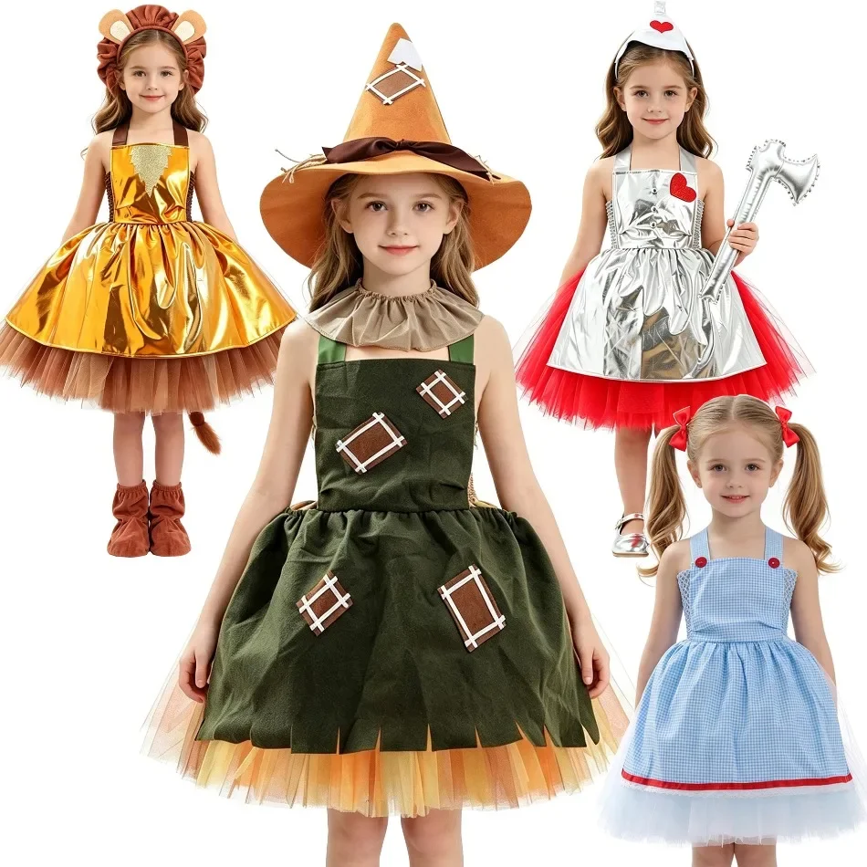 Girls Fairy Tutu Dress Costume Lion Scarecrow Tin Girl Dorothy Style Tulle Outfit Kids Halloween Carnival Party Fancy Dress ZZ12