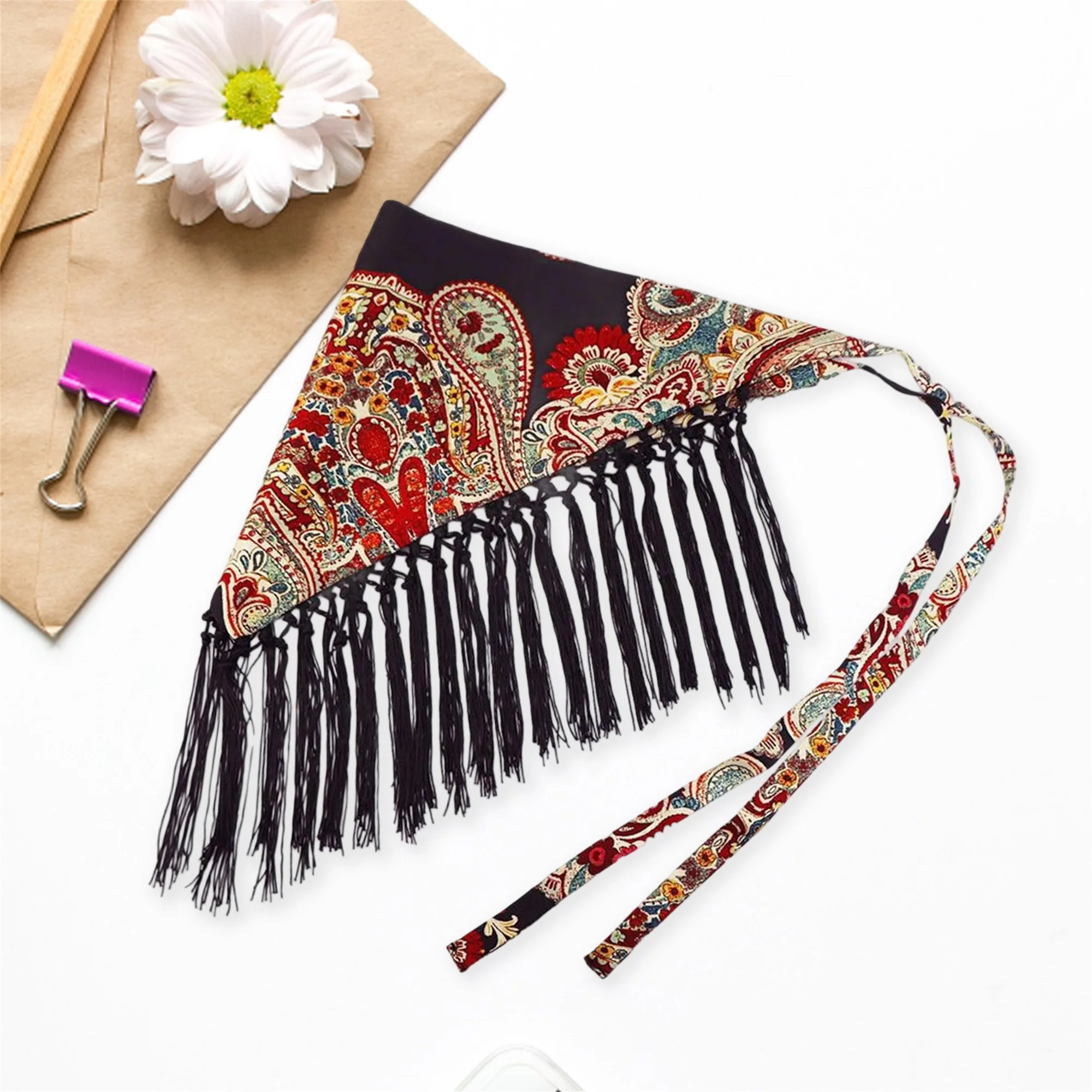 Ekstender Rok Syal Pinggang Ikat Rumbai Bermotif Bunga Wanita dengan Lapisan yang Dapat Disesuaikan untuk Gaya Boho