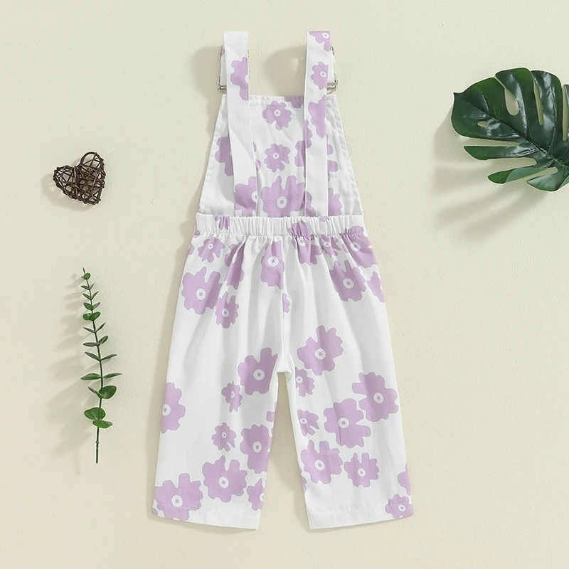 Baby Girl Floral Denim Romper Pants with Pocket Sleeveless Playsuit Suspender Jumpsuit Toddler Backless Jean Overall