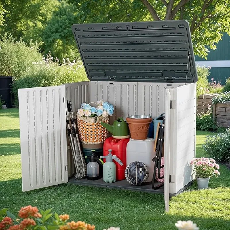 Outdoor Horizontal Resin Storage Sheds 34 Cu. Ft. Weather Resistant Resin Tool Shed, Extra Large Capacity Box