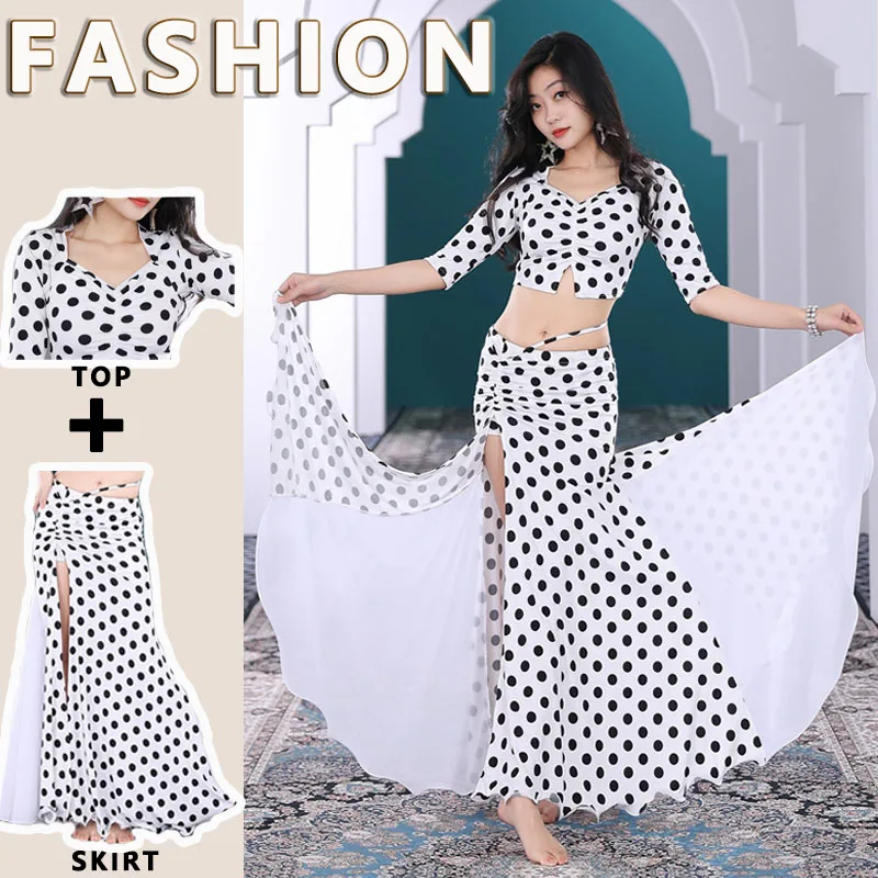 New Belly Dance Practice Dress Sexy Polka Dot Top + Long Skirt Suit Oriental Dance Table Performance Dress Group Wear Daily