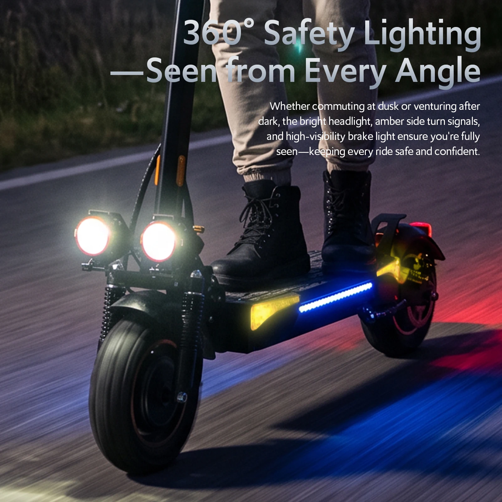 Electric Scooter Adults, 1200W Motor, E-Scooters Up to 25 Miles Range,11" Off-Road/All Terrain Tire Scooter with Dual Suspension &Side Light view 7
