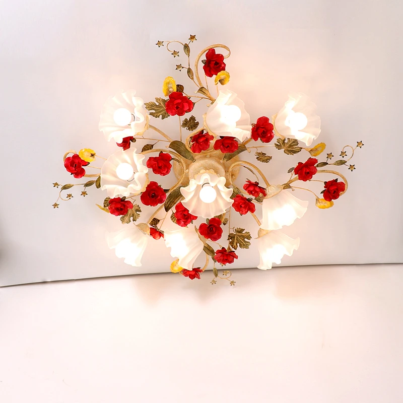 

Pastoral retro flower living room ceiling light, American bedroom rustic old style children's room warm European lamp
