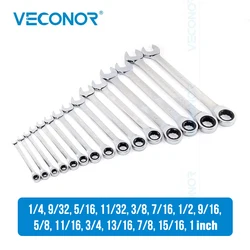 1/4-1 Inch Keys Ratchet Wrench Set Spanner Hand Tool 72-Tooth Imperial Size Mirror Finished Hand Tool