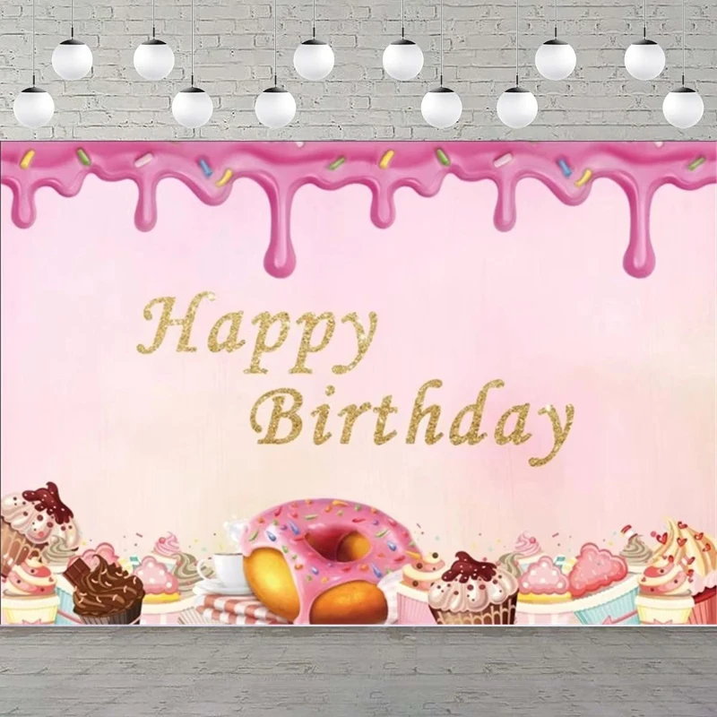 

Фон для фотосъемки пончик мороженое сладкие конфеты баннер девушка с днем рождения торт украшение стола фон плакат