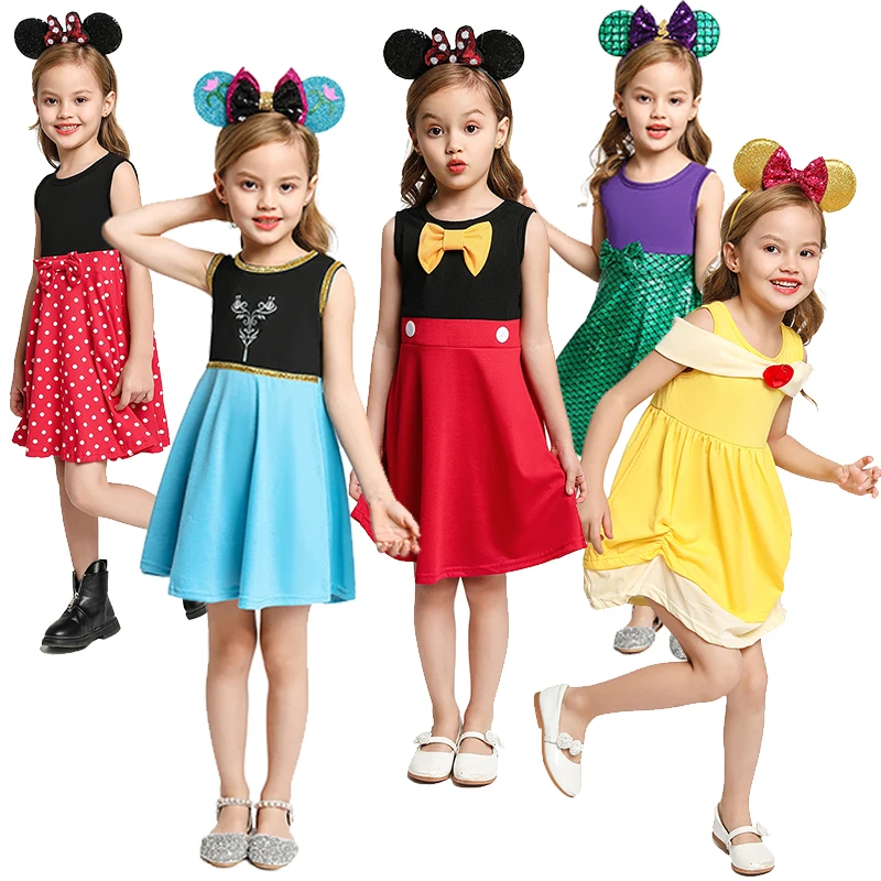 

Disney Summer Daily Casual Dresses Mickey Dress Girls Cute Summer Holiday Dress 2024 Frozen Elsa Anna Costumes Party Clothings