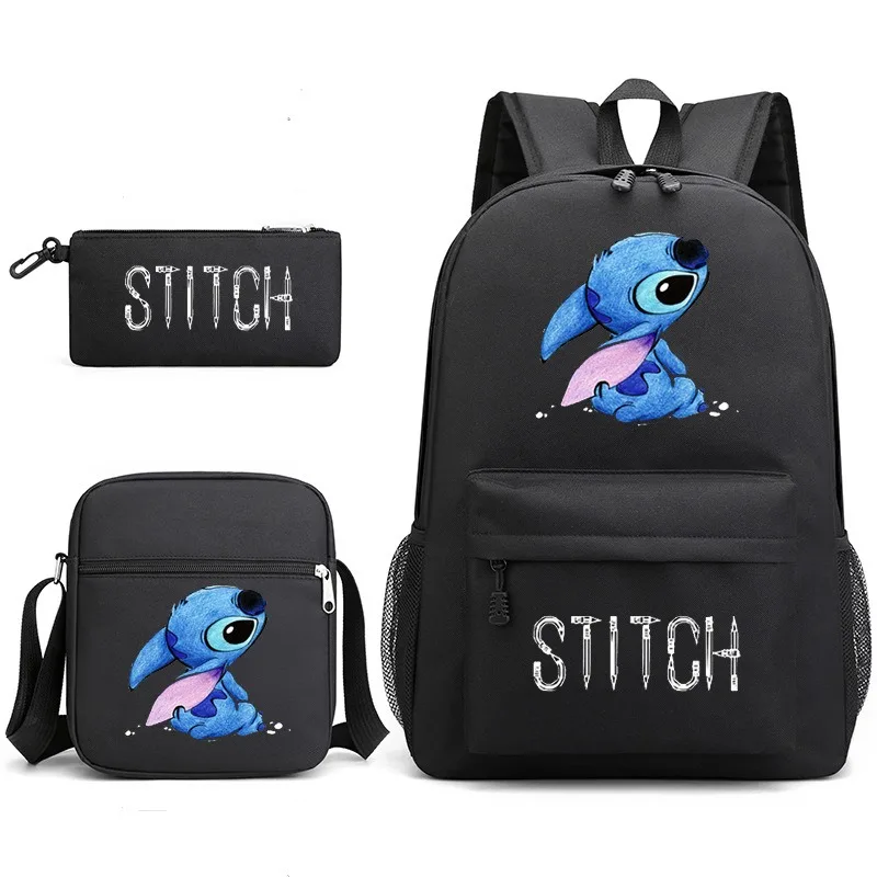 

Lilo Stitch Backpack School Bag Multifunctional Black Shoulder Bag Pencil Case for Students