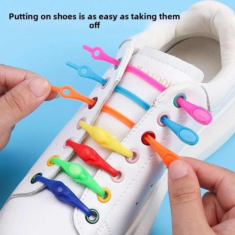 

Colorful tie-free elastic slip-on laces for adults and children round toe elastic laces