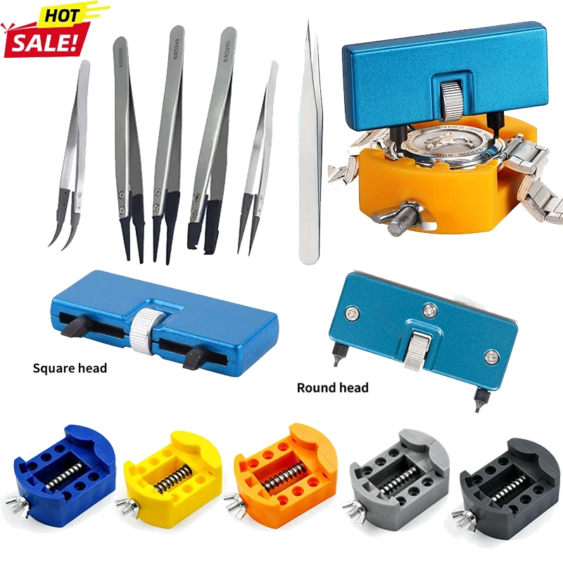 Adjustable Two Claw Watch Opener Back Case Tool Watch Opening Repair Tool Movement Dial Fixer Anti-static Tweezers Set