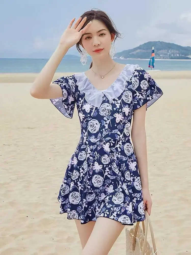 Stampa Cover-up Abbigliamento donna Abbigliamento estivo da spiaggia Vintage Scollo a V A-line Vita alta Kpop Moda Куvelaльник Ж Salahdhe Morbido ed elegante Nuovo