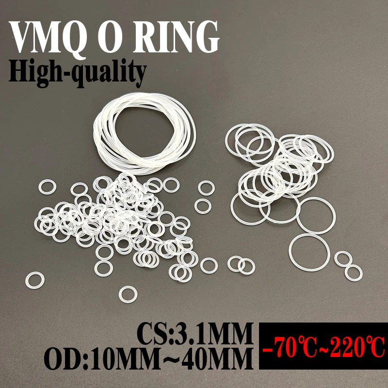 

100Pcs Silicone Ring Gaskets CS 3.1mm OD 10mm ~ 40mm VMQ White Food Grade Waterproof Washer Rubber Silicone Gasket Rubber O-Ring