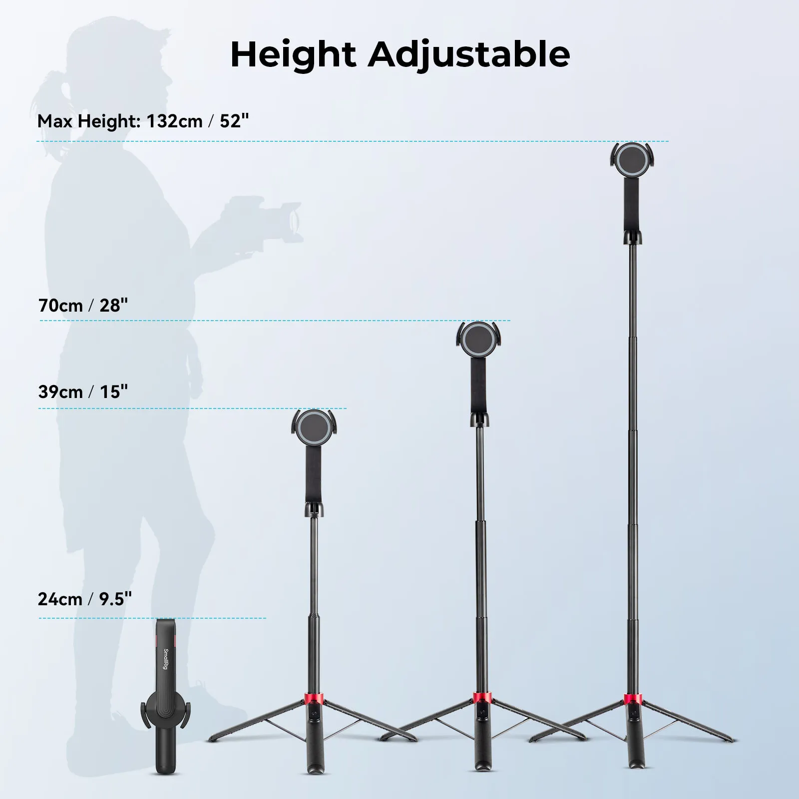 Suporte de tripé de telefone magnético SmallRig com controle remoto, vara selfie portátil, Magsafe para iPhone 12 13 14 15-4731, ST-25 Pro