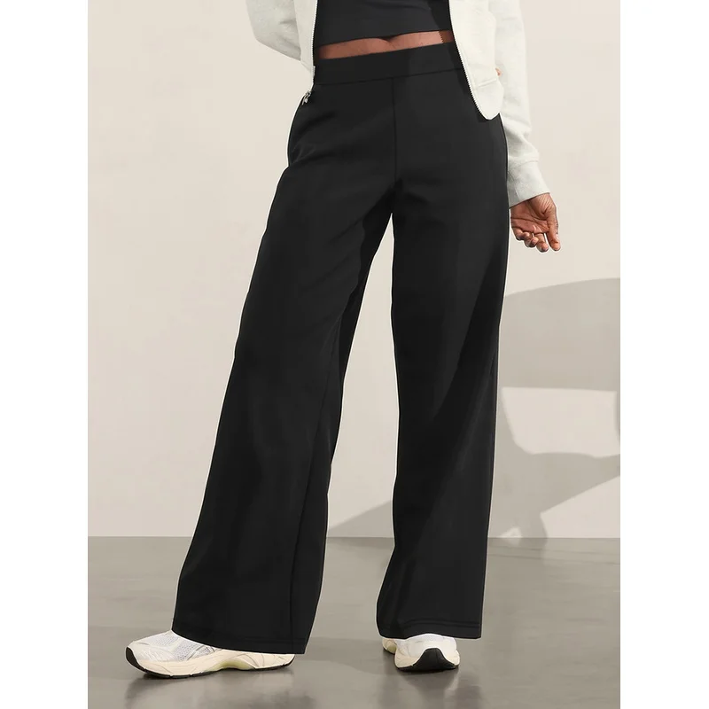 2025 Pantaloni minimalisti alla moda a gamba larga da donna Pantaloni da festa neri dimagranti a vita regolare