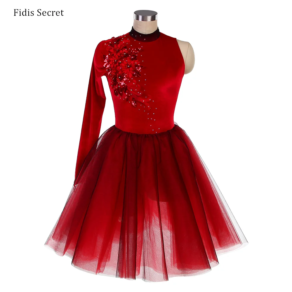 Frauen Länge Ärmel Rot Samt Ballett Tutu Tanz Kleid Mädchen Ballerina Romantische Lange Tutu Kostüm Ballett Leistung Bühne Tragen