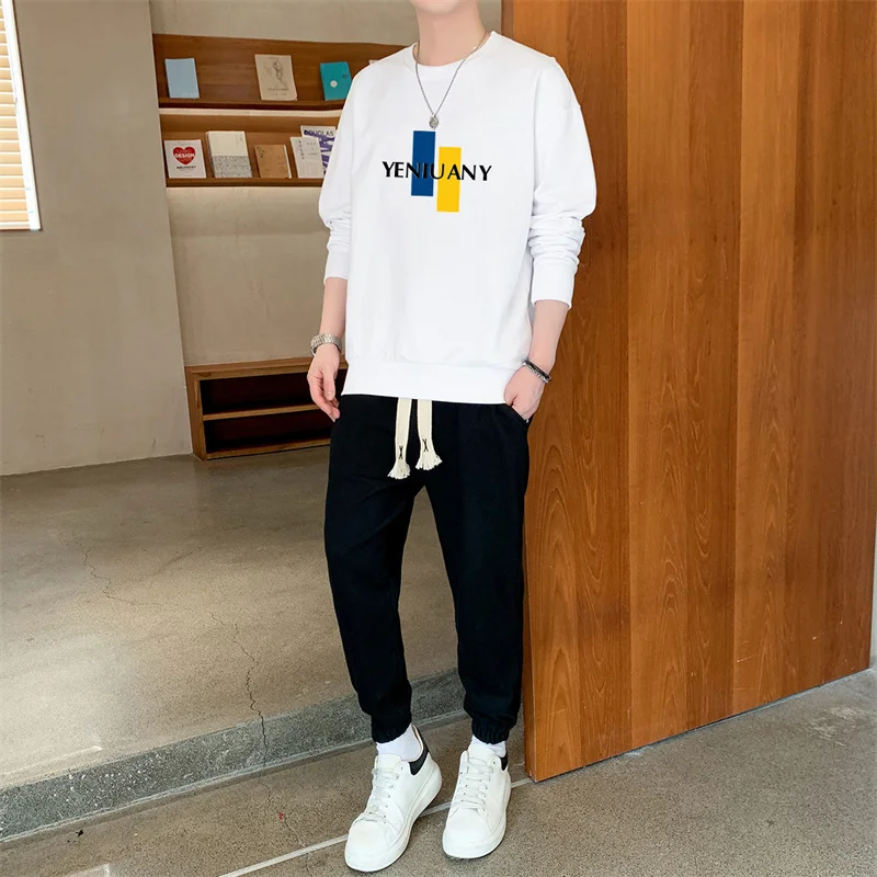 Komplet dla par: luźna bluza z okrągłym dekoltem, męska koszulka bazowa, 2-częściowy zestaw spodni dresowych, spodnie, top, T-shirt, odzież uliczna na wiosnę i jesień.