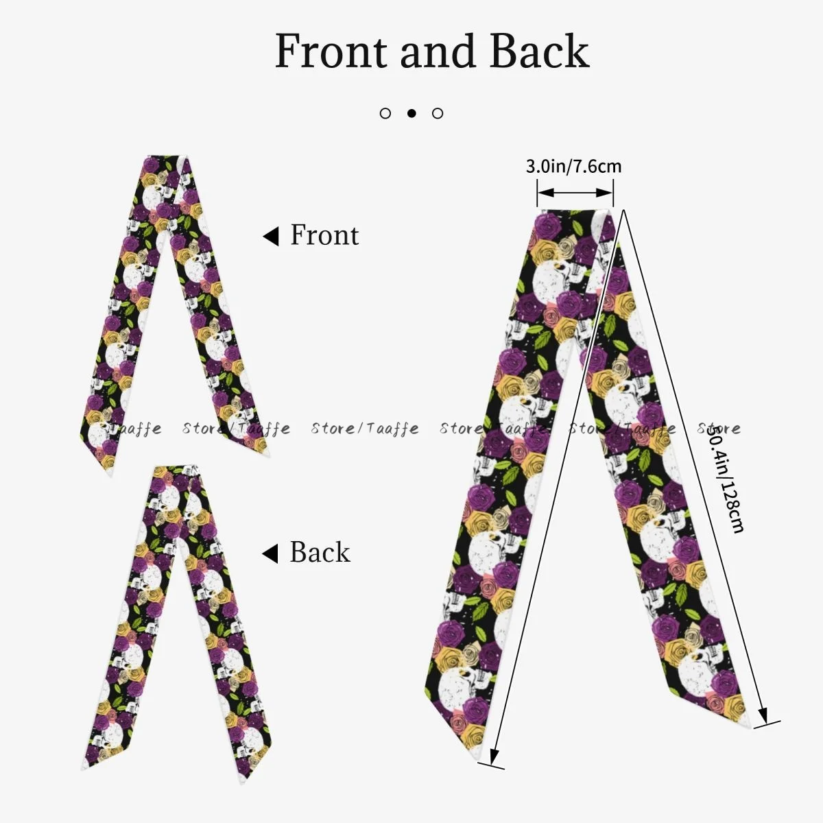 1PC Women Narrow Short Scarf Skull Floral Background Fake Silk Ribbon Headband