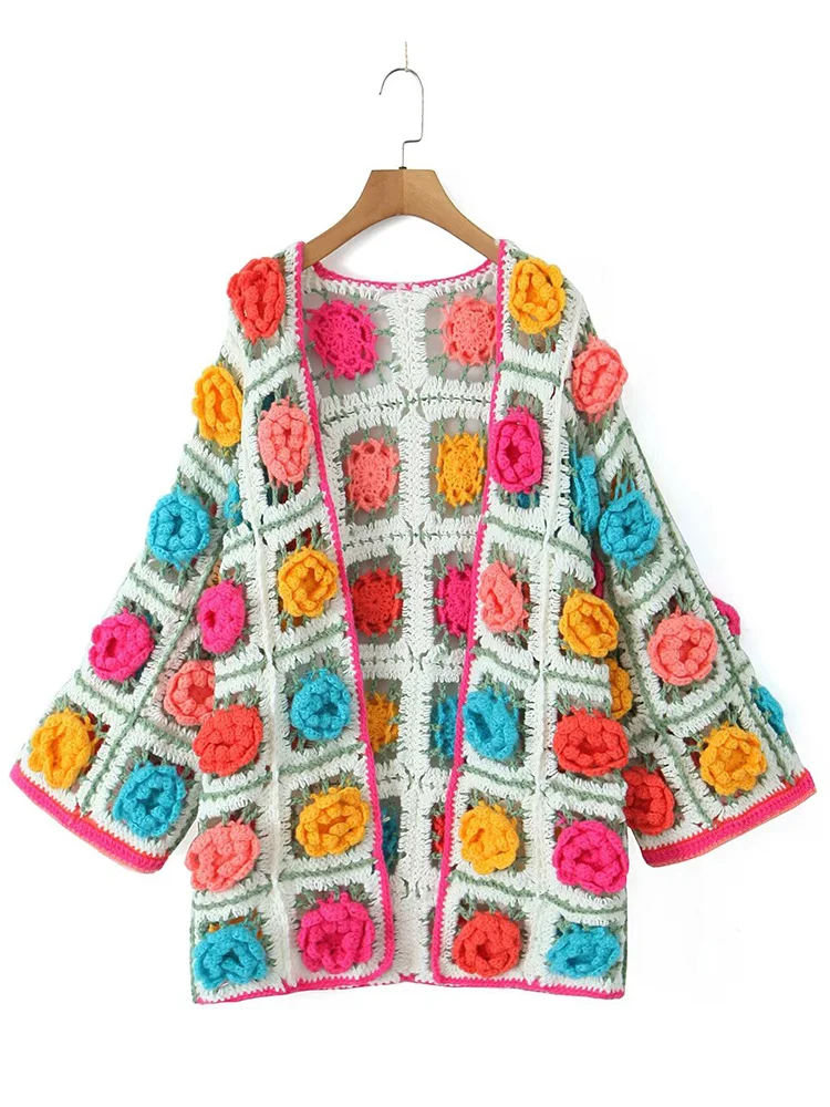 Gypsylady Boho Retro Chic Knitted Sweater Cardigan Flower Long Handmade Crochet Hollow Out Autumn Summer Women Jumper Streetwear