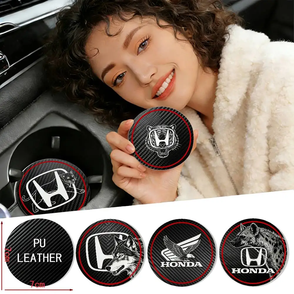 

Стильные и модные коврики для автомобильных подстаканников Honda с двигателем VTEC, 2 шт., универсальные, квадратные, 7x7 см, из искусственной кожи, защита от пыли