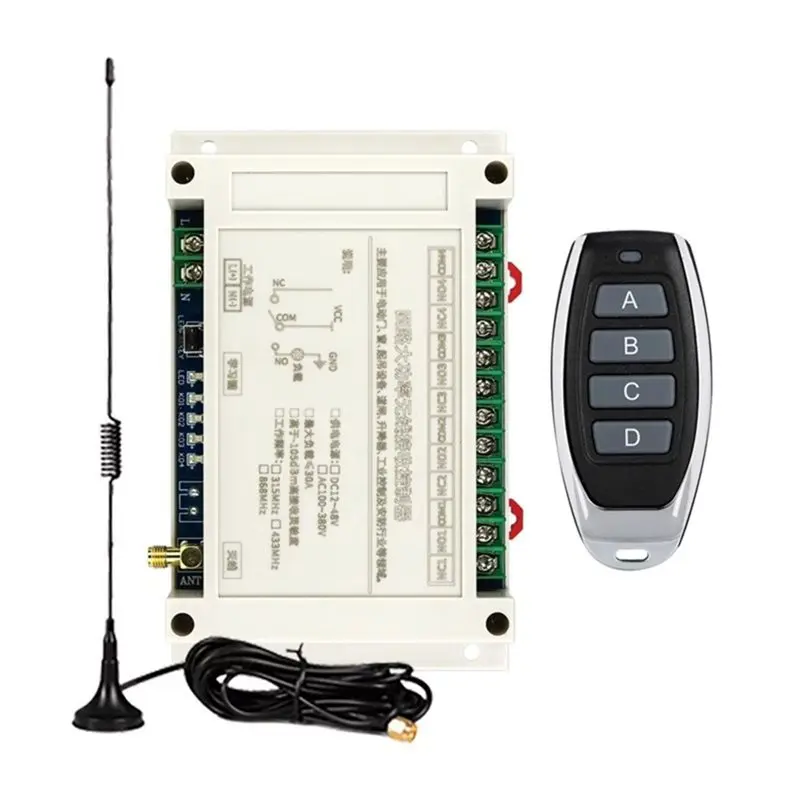B04B-AC100V-400V 4CH Wireless Remote Control 30A Garage Door Switch Relay Lifting Equipment Controller LED Light Switch 433M