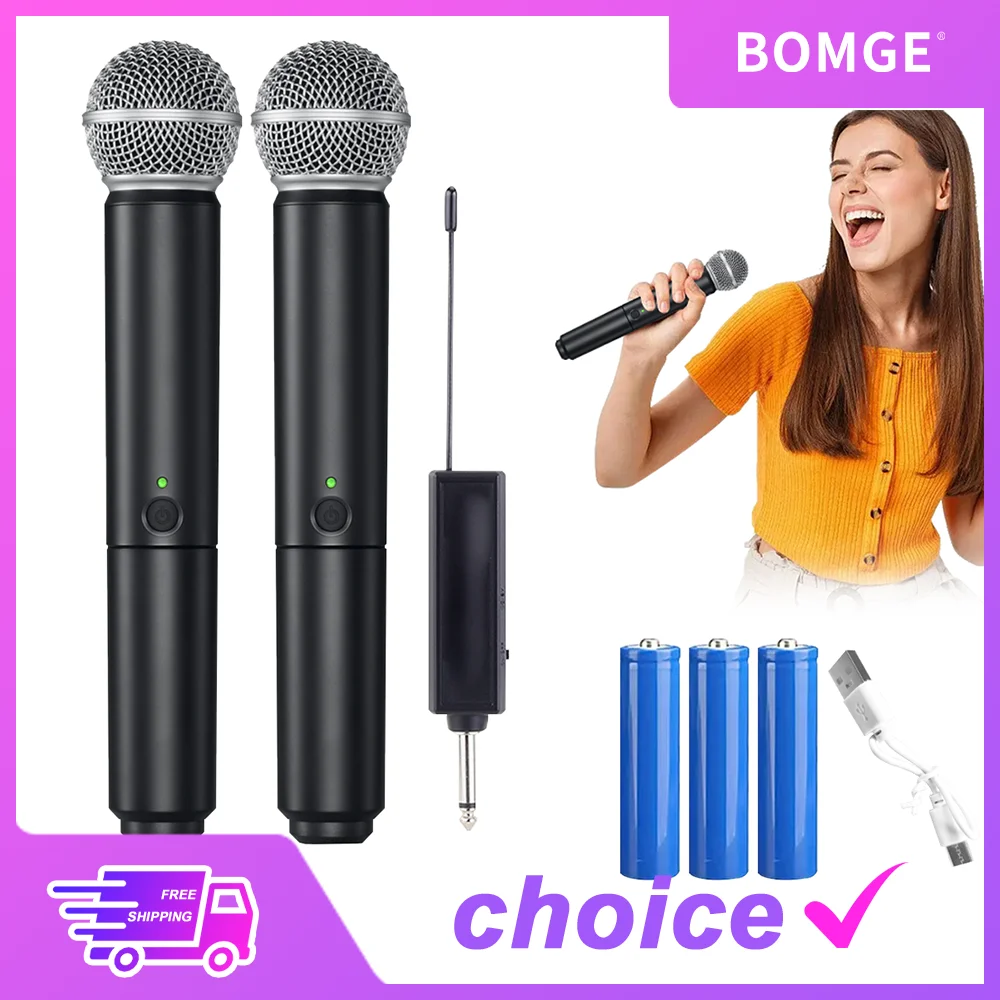 Micrófono inalámbrico profesional UHF PG58 de 2 canales, sistema de micrófono dinámico con receptor recargable para fiestas, Karaoke, espectáculos y reuniones