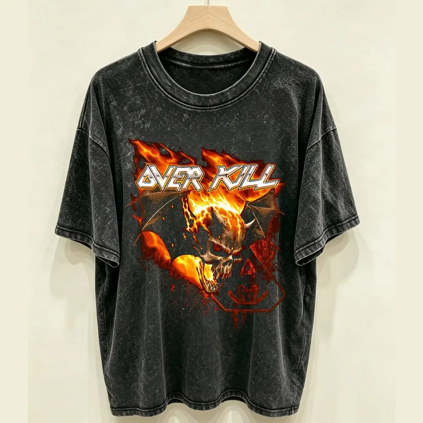 washed T Shirt overkill bat skull of fire vintage Washed Top For Everyday Wear Breathable Casual designer clothes fashion