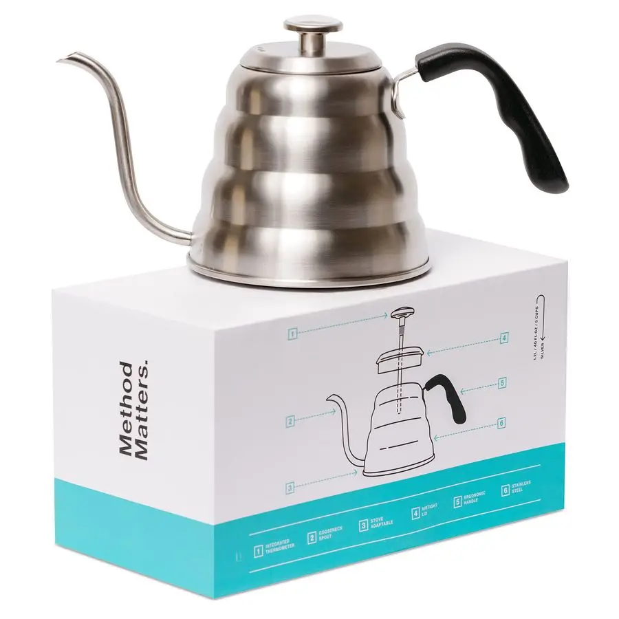 

Gooseneck Kettle for Pour Over Coffee and Tea with Thermometer for Exact Temperature, Precision Pour Drip Spout, Stainless Steel
