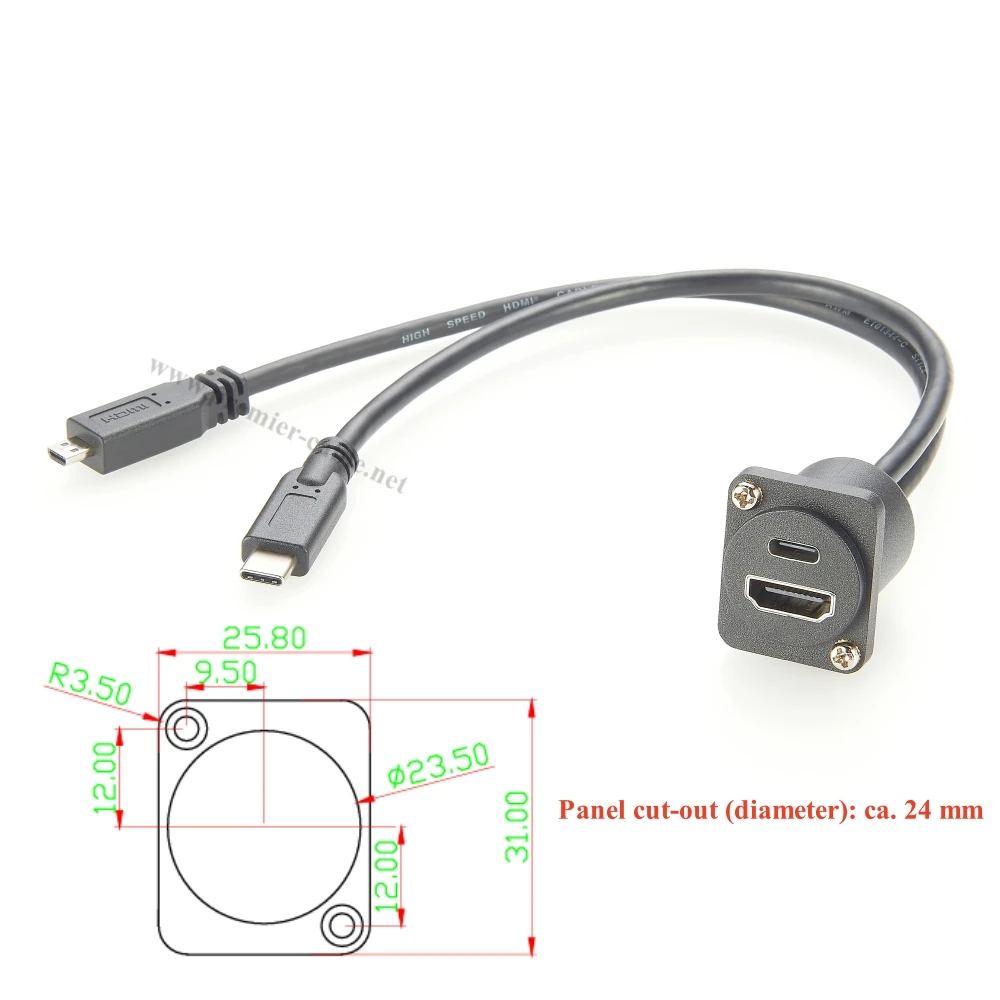 D-Typ Dual USB 3.1 C HDMI Combo Verlängerungskabel 10 Gbit/s Typ-C auf Micro HDMI Panel Chassis Flanschmontagekabel für Raspberry Pi