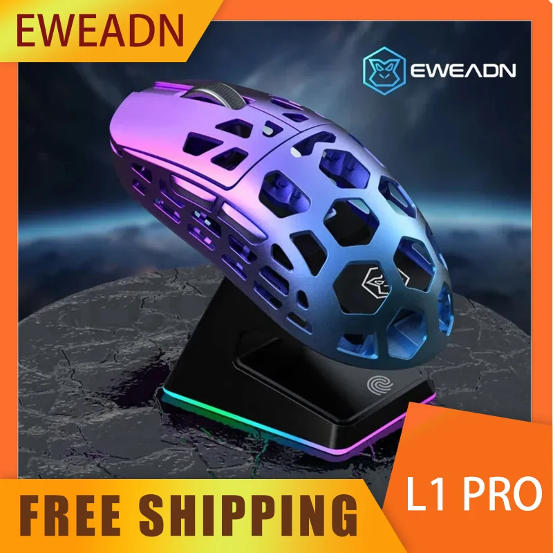 

EWEADN L1 Mouse Hollow Magnesium Alloy Tri-Mode Bluetooth Wireless Paw3395 8k Return Rate Lightweight Office Gaming Gamer Mice