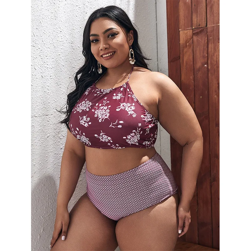 Geavanceerde Plus Size Split Badpak Dames Bikini Nieuwe Stijl Hangende Hals Jarretel Backless Plus Size Bikini Elegantes Casual Y2k